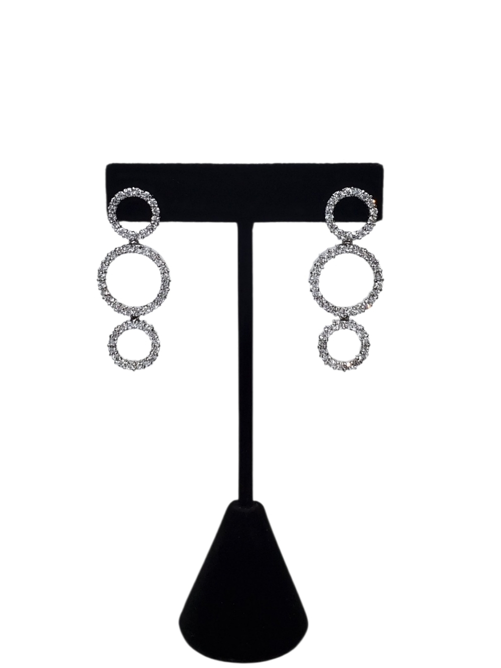 Estate Park Lane Silver-Tone CZ Pave Triple Circle Drop Earrings Pierced